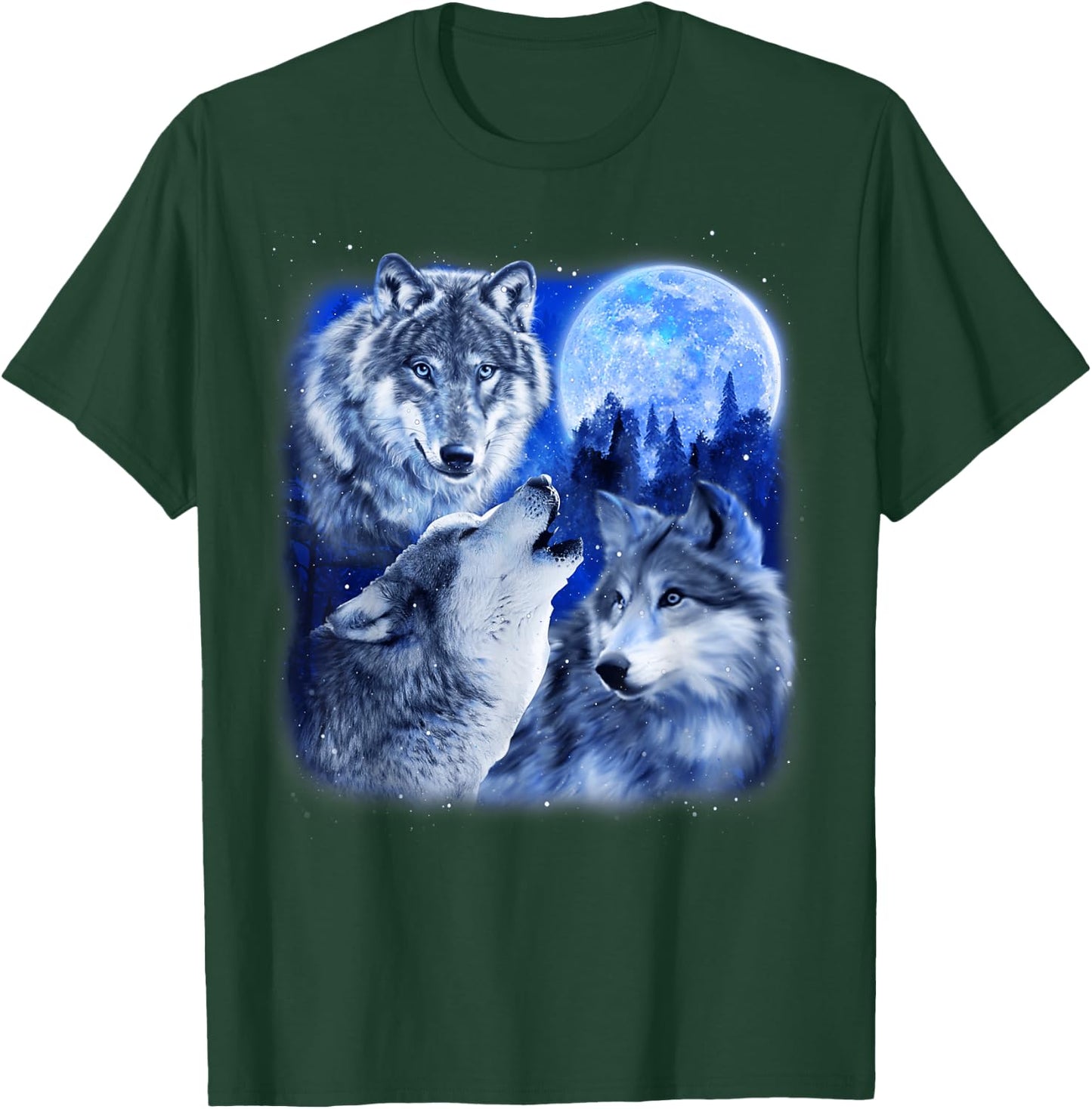 Three Wolves 3 Grey Wolf Howling At The Moon Wild Animal T-Shirt - T-Shirt | Forest