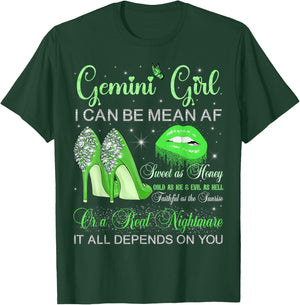 Gemini Girl Birthday High Heels Dripping Lips Butterfly T-Shirt - T-Shirt | Forest