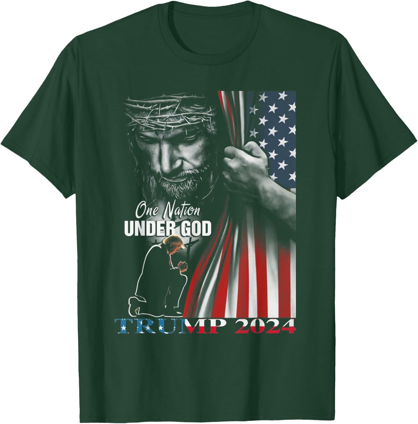 One Nation Under God Trump 2024 God American Flag Men T-Shirt - T-Shirt | Forest