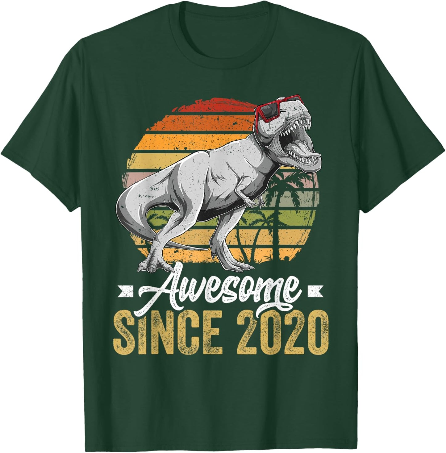 Awesome Since 2020 5 Years Old 5th Birthday Trex Dinosaur T-Shirt - T-Shirt | Forest