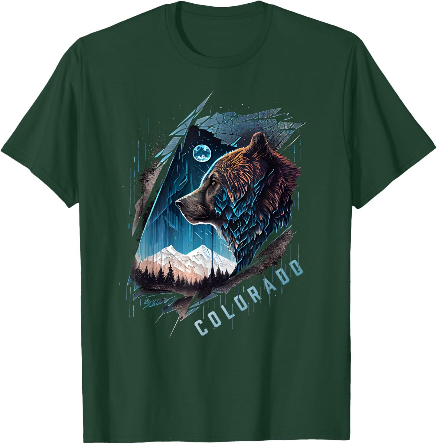 Colorado Mountain Bear - Bear, Moon, & Stars Retro T-Shirt - T-Shirt | Forest