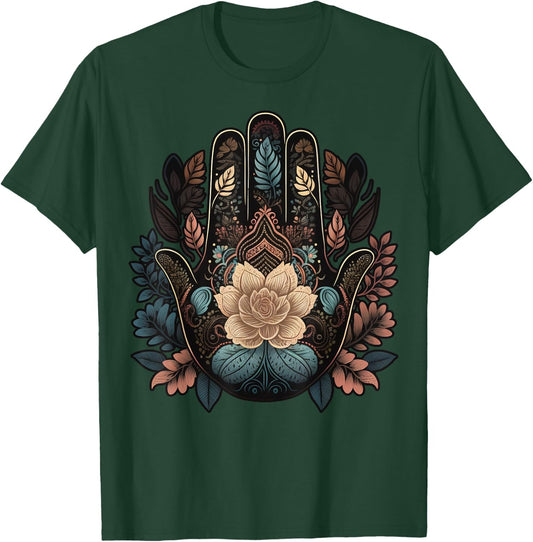 Floral Khamsah or Hand of Fatima on flower Hand of Hamsa T-Shirt - T-Shirt | Forest