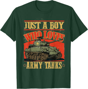 Just a Boy Who Loves Army Tanks a World War 2 Sherman Tank T-Shirt - T-Shirt | Forest