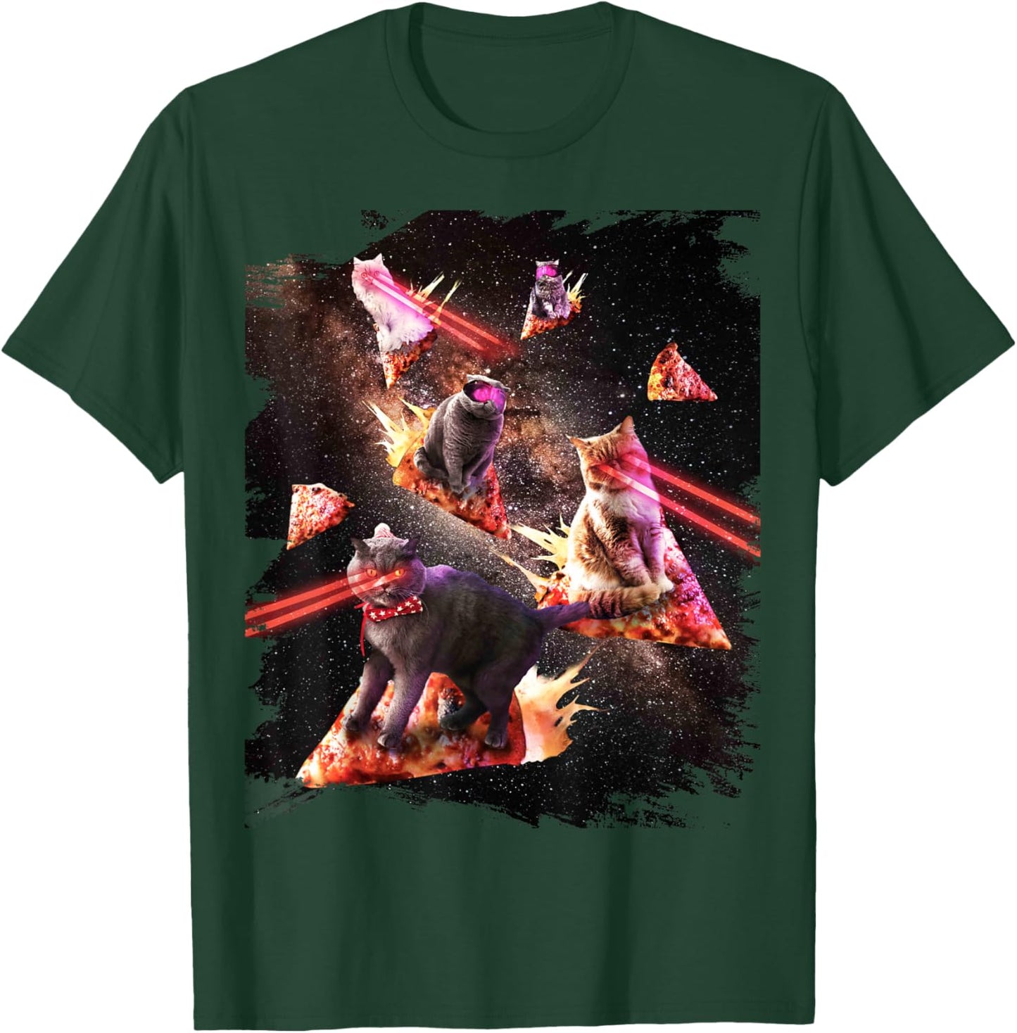 Galaxy Laser Cat - Space Pizza Cats with Lazer Eyes T-Shirt - T-Shirt | Forest