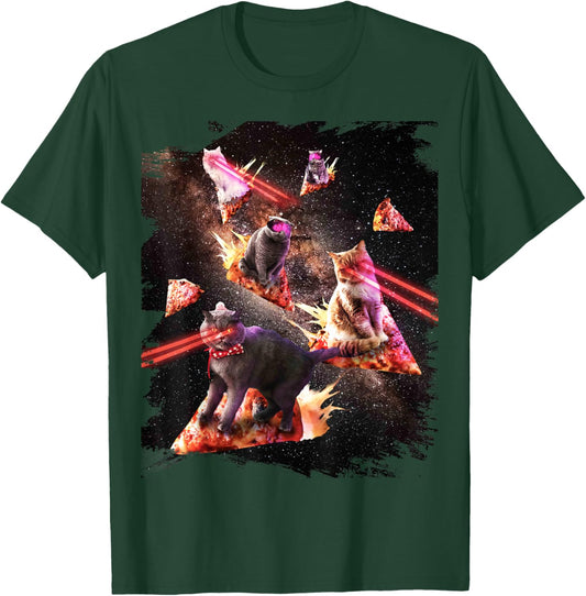 Galaxy Laser Cat - Space Pizza Cats with Lazer Eyes T-Shirt - T-Shirt | Forest