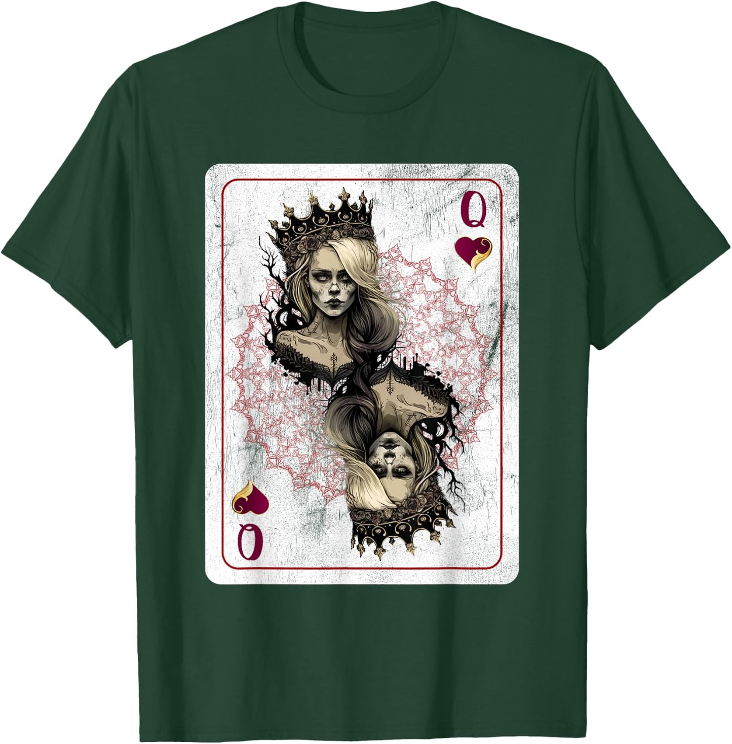 Creepy Poker Hearts Queen Card Game Creepy Gothic Fan T-Shirt - T-Shirt | Forest