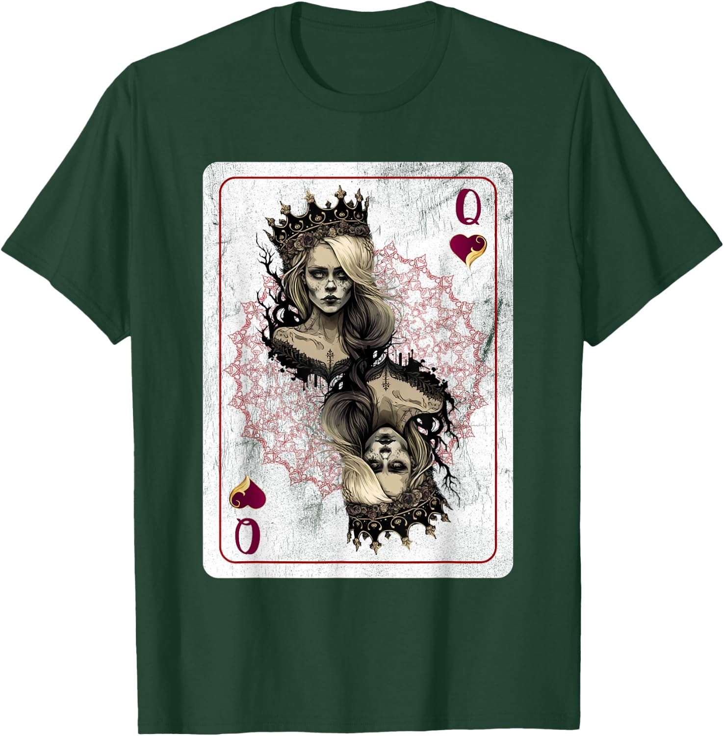 Creepy Poker Hearts Queen Card Game Creepy Gothic Fan T-Shirt - T-Shirt | Forest