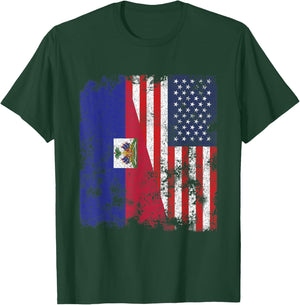 Haiti USA Flag Distressed - Half American Kids Men T-Shirt - T-Shirt | Forest
