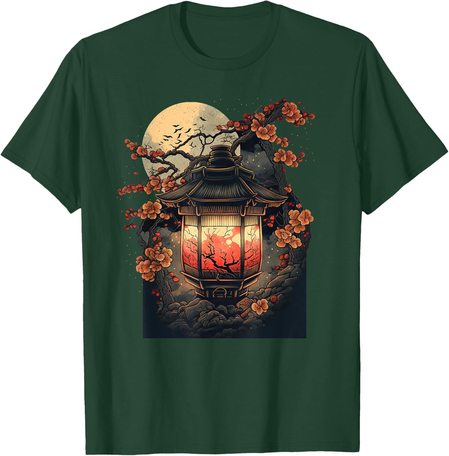 Japanese Pagoda Lantern Japan Art Sakura Blossom Zen Art T-Shirt - T-Shirt | Forest
