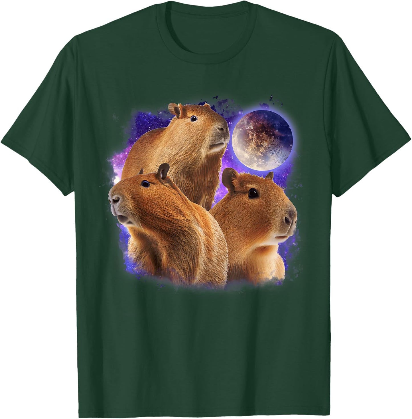 Full Moon Three Capybara Funny 3 Rodent Galaxy Capybaras T-Shirt - T-Shirt | Forest