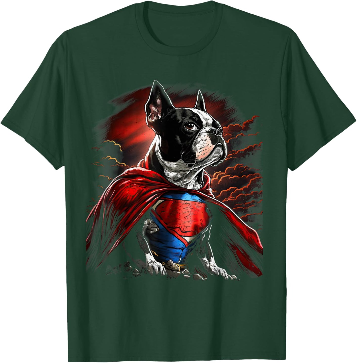 Super Power Superhero Boston Terrier Dog T-Shirt - T-Shirt | Forest