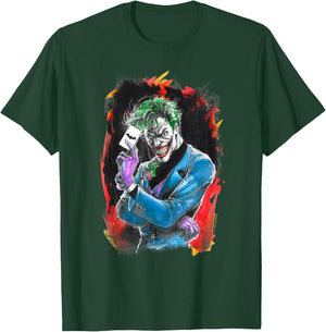 WB100 DC Comics Joker Prince Of Crime Flaming Card T-Shirt - T-Shirt | Forest
