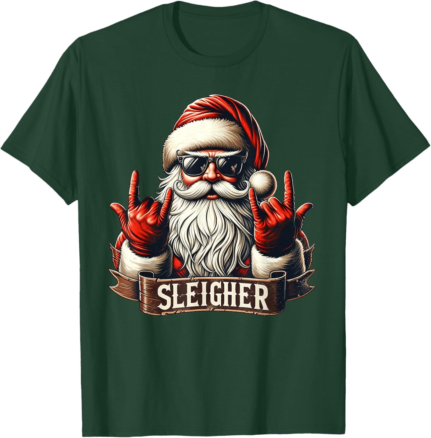 Sleigher Hail Santa Claus Christmas Rock Music Men Women T-Shirt - T-Shirt | Forest