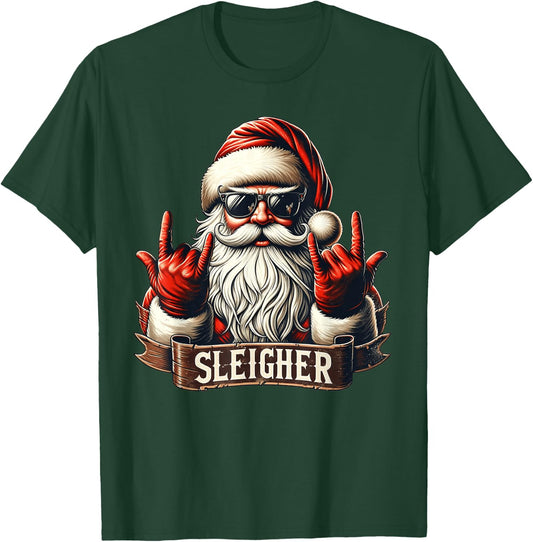 Sleigher Hail Santa Claus Christmas Rock Music Men Women T-Shirt - T-Shirt | Forest