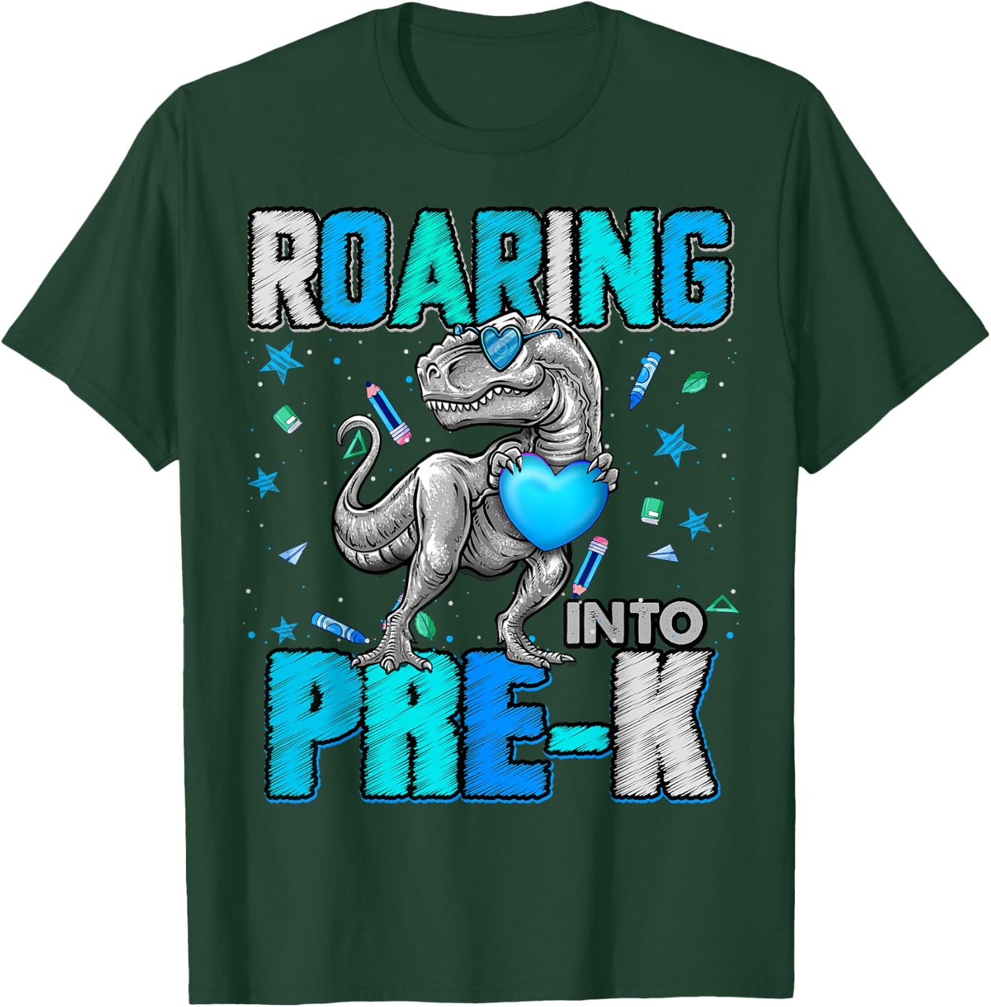 Roaring Into Pre K Dinosaur T Rex Back To School Boys T-Shirt - T-Shirt | Forest