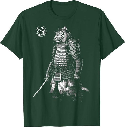 Japanese Aesthetics Tiger Samurai Beast Graphic T-Shirt - T-Shirt | Forest
