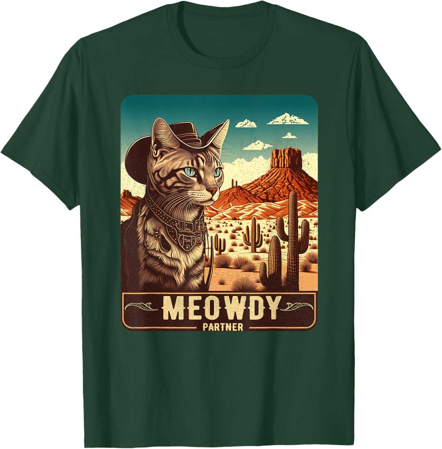 Meowdy! Funny Country Music Cat Cowboy Hat Poster Funny T-Shirt - T-Shirt | Forest