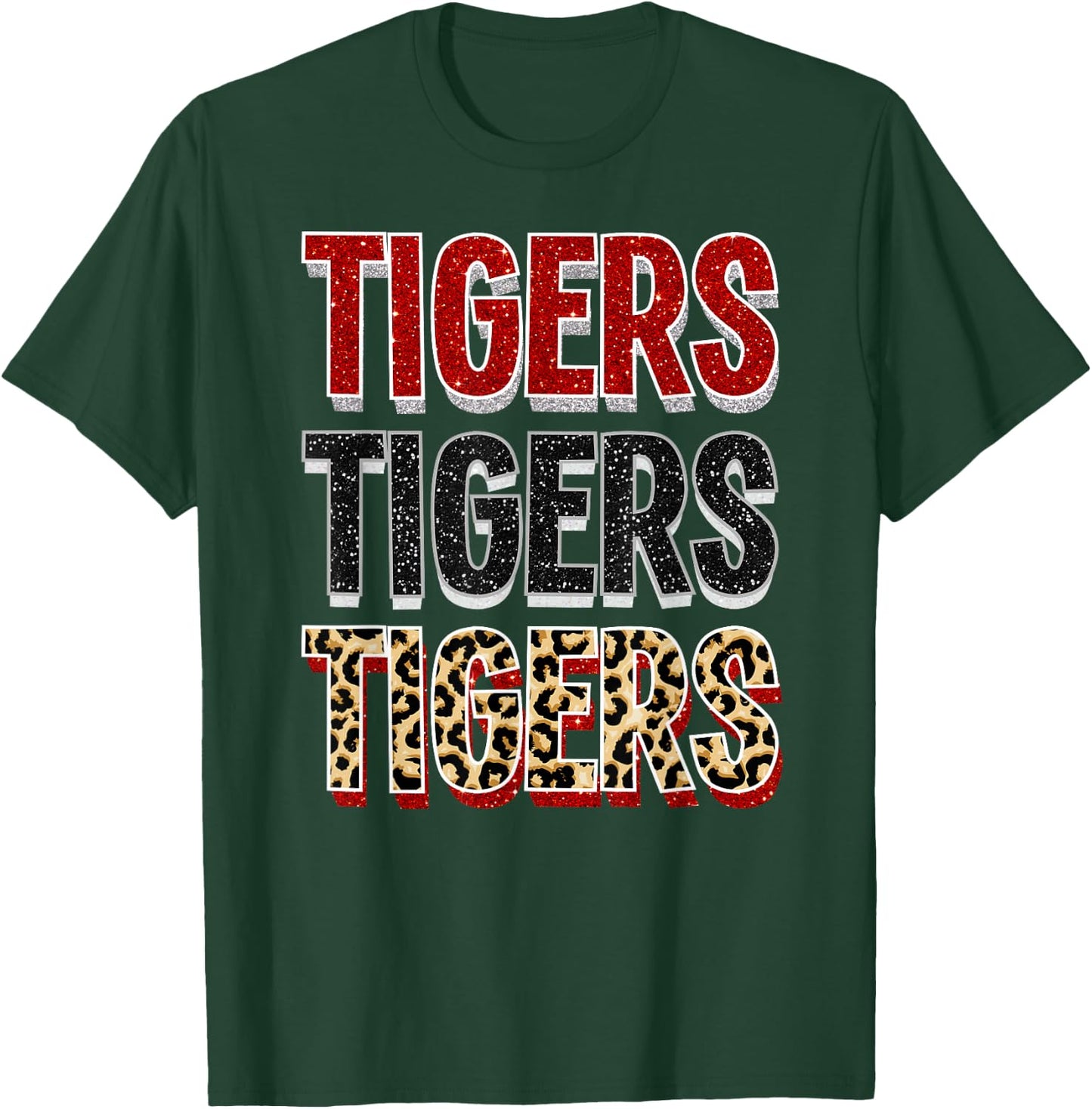 Tigers Repeating School Spirit Red Black T-Shirt - T-Shirt | Forest