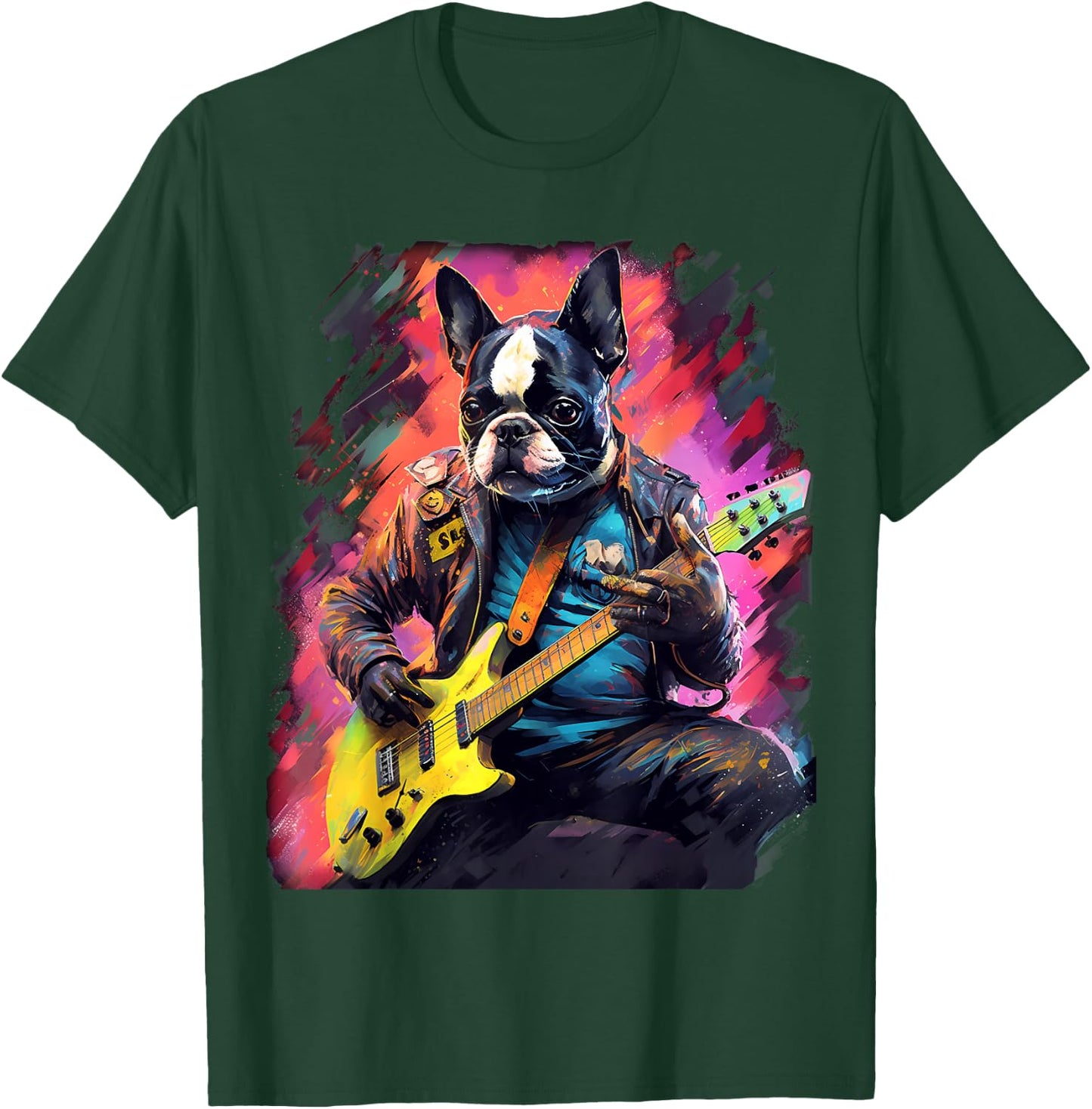 Rock Guitar Boston Terrier Dog Guitarist T-Shirt - T-Shirt | Forest