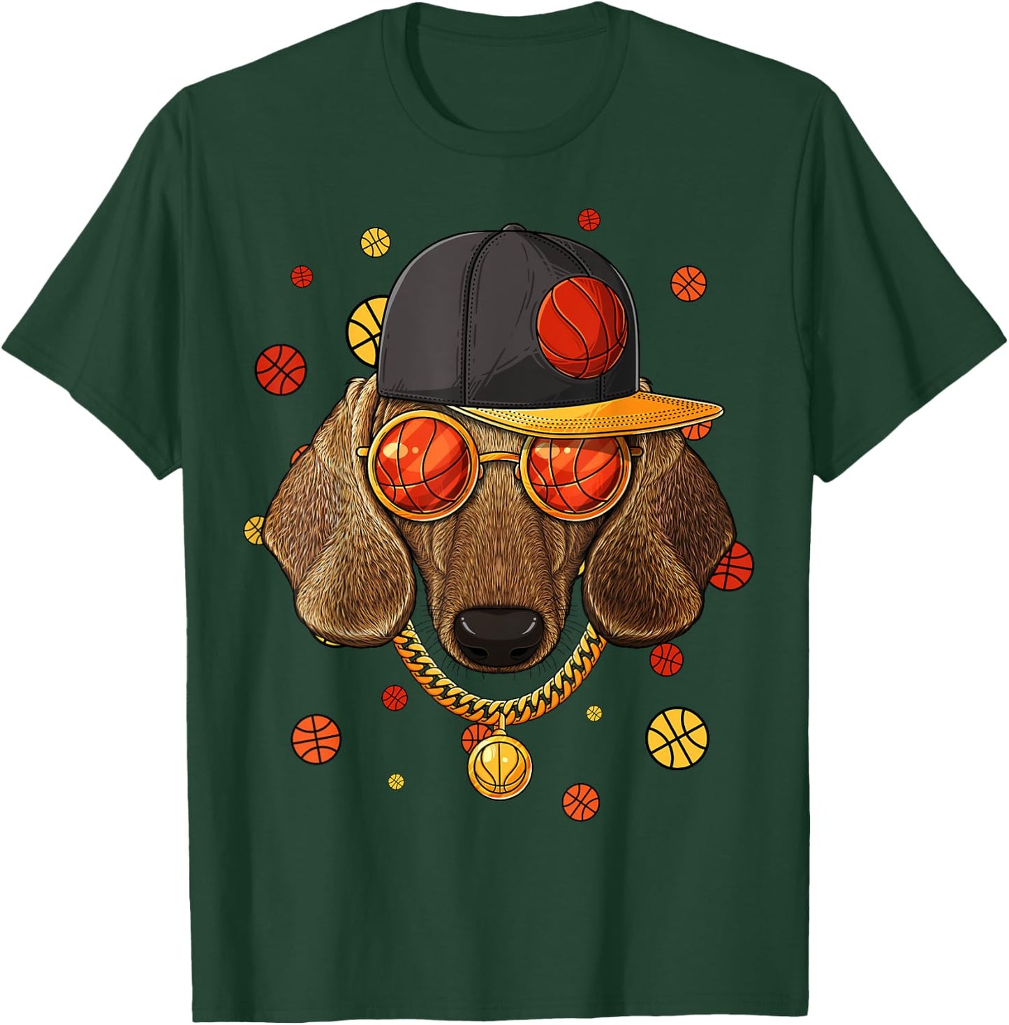 Dachshund Basketball Dog Bball Player Coach Sports Baller Women Girls Kids T-Shirt - T-Shirt | Forest