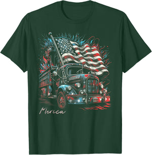 Fireman Firefighter 4th of July American Flag USA Funny T-Shirt - T-Shirt | Forest