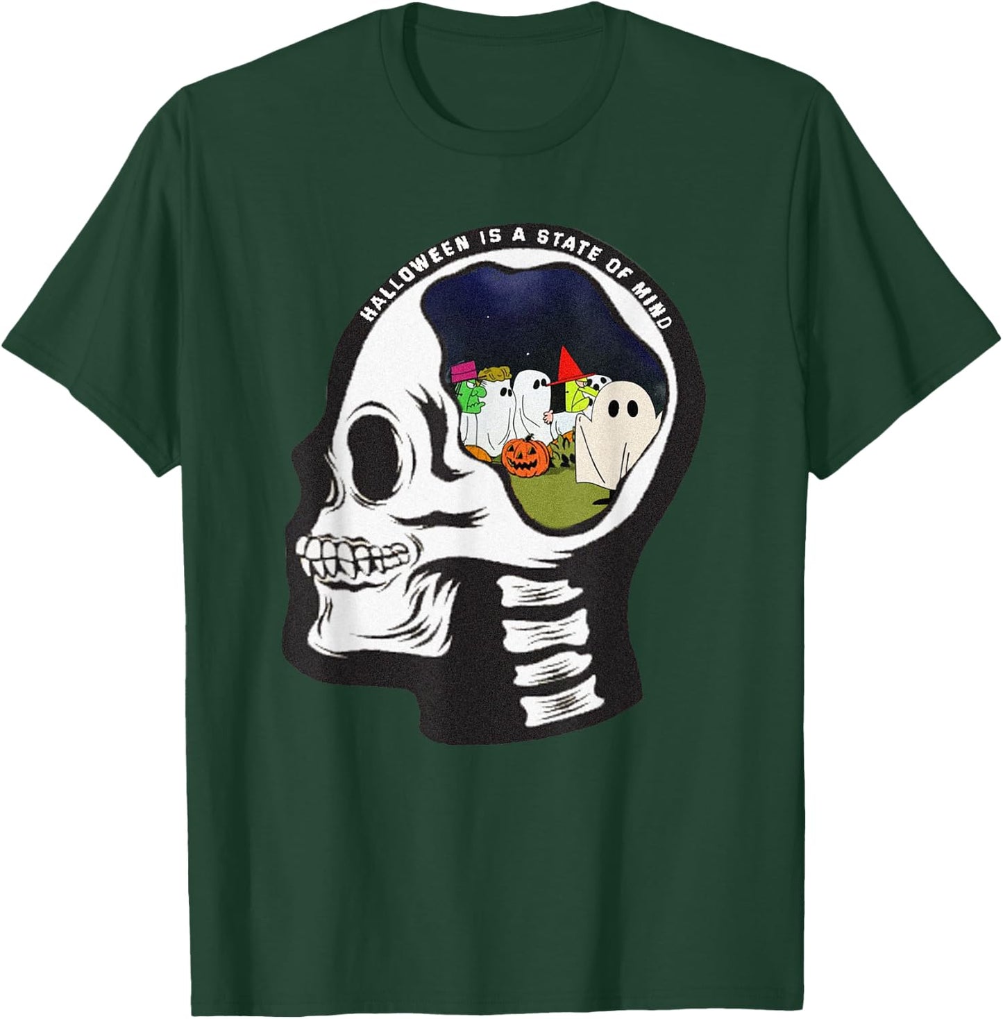 Halloween is a State of Mind Pumpkin Ghost Skeleton Retro T-Shirt - T-Shirt | Forest
