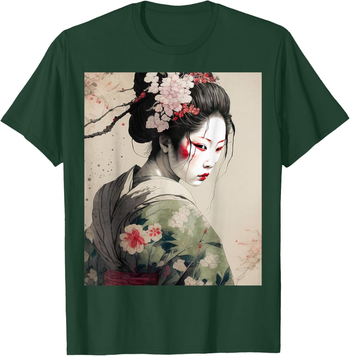 Beautiful Japanese Dark Geisha Sakura Blossoms Kimono T-Shirt - T-Shirt | Forest