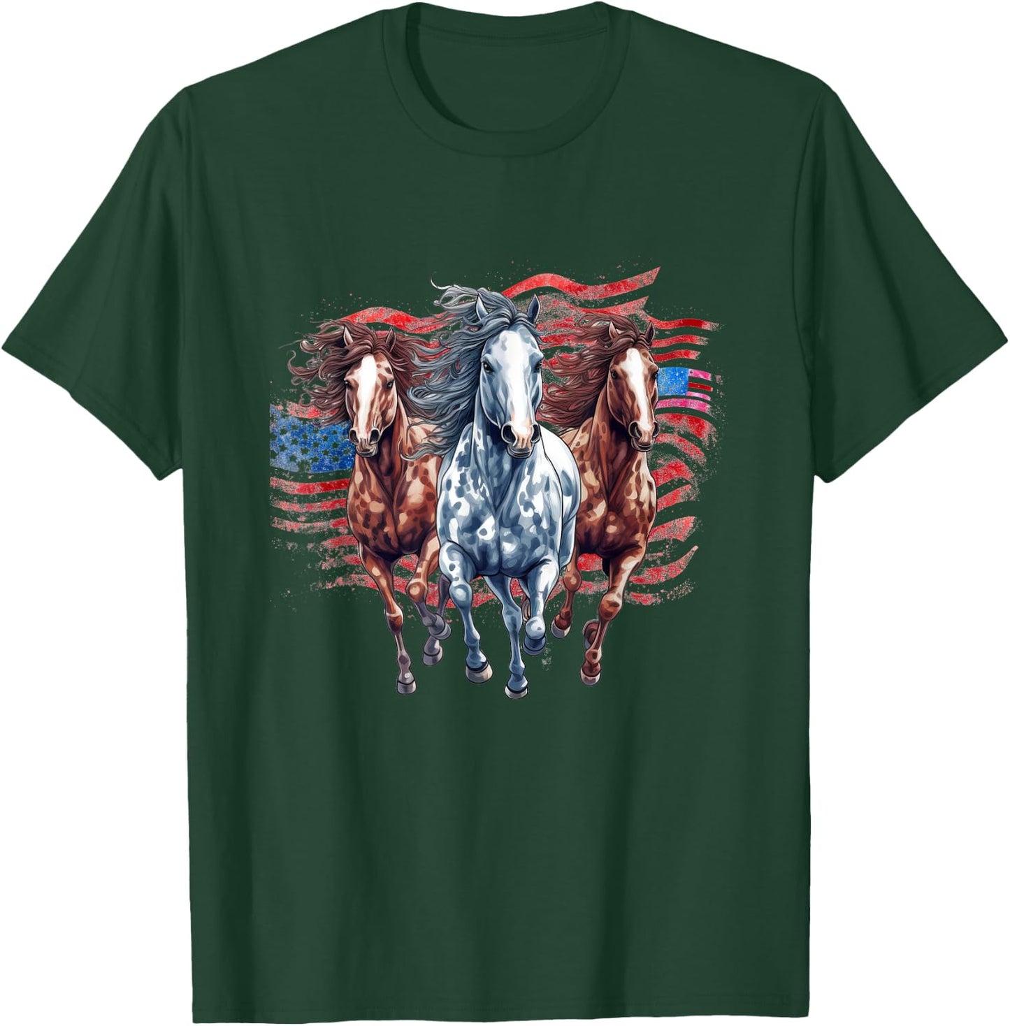Memorial Day, 4th of July patriotic usa flag horses T-Shirt - T-Shirt | Forest