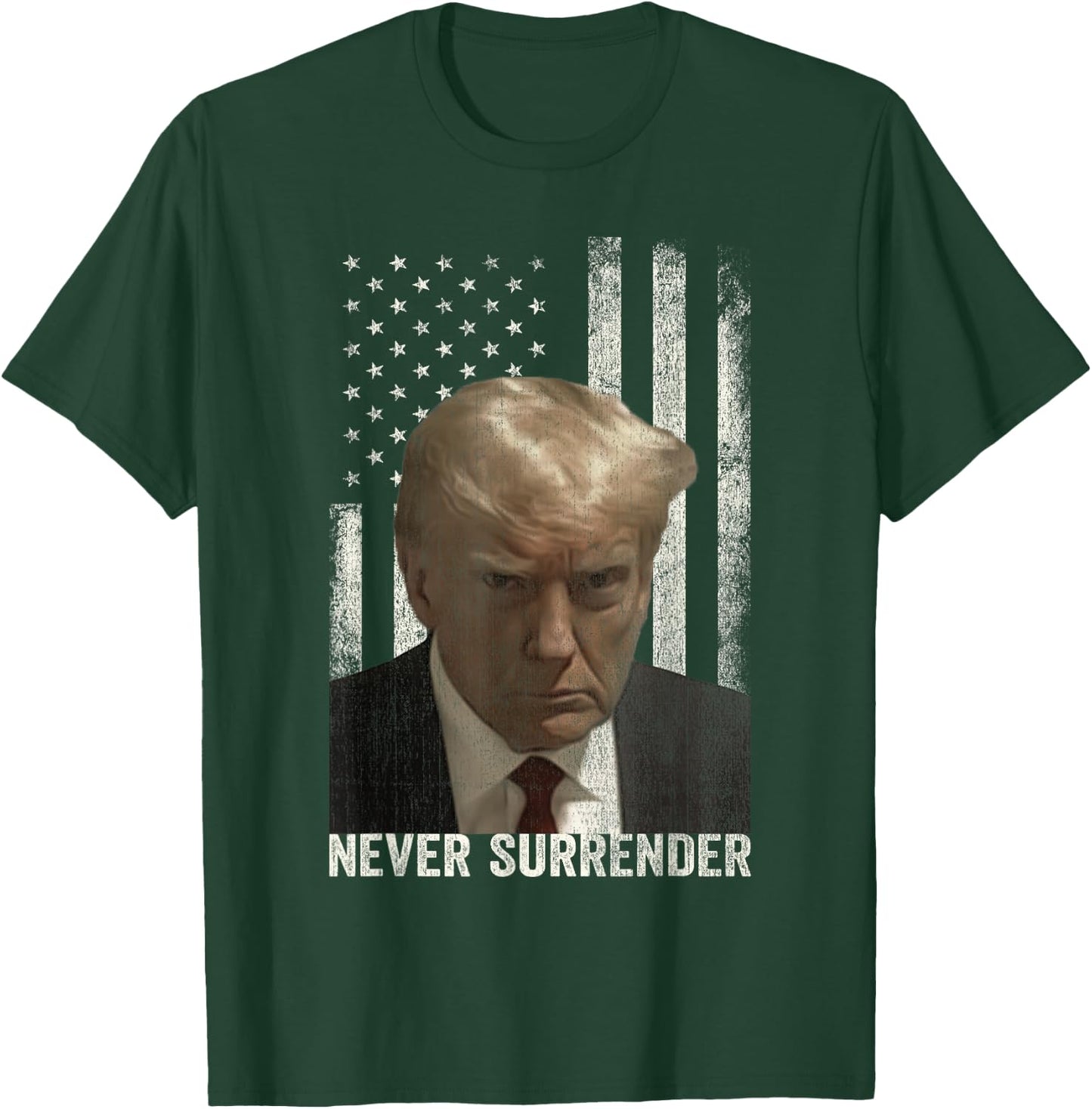 Donald Trump Mugshot Never Surrender T-Shirt - T-Shirt | Forest