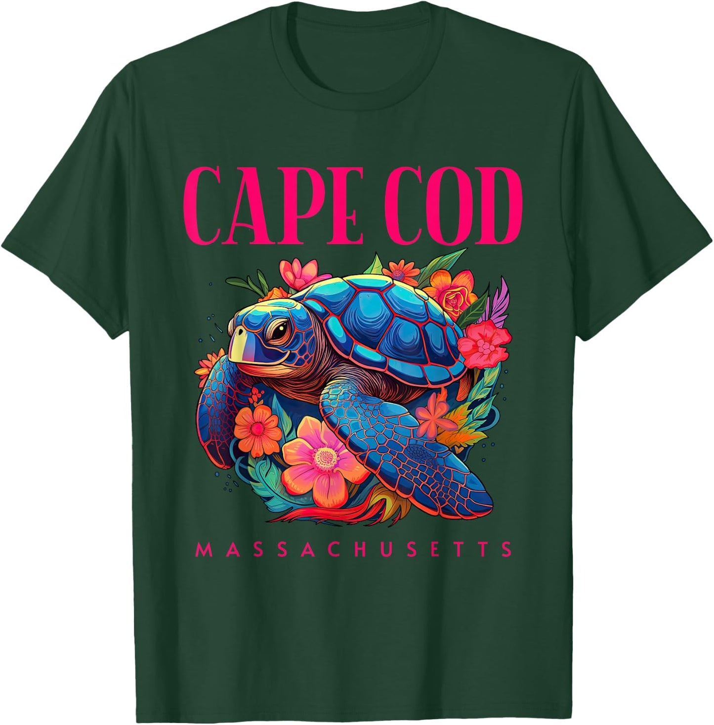 Cape Cod Massachusetts Floral Beach Turtle Souvenir T-Shirt - T-Shirt | Forest