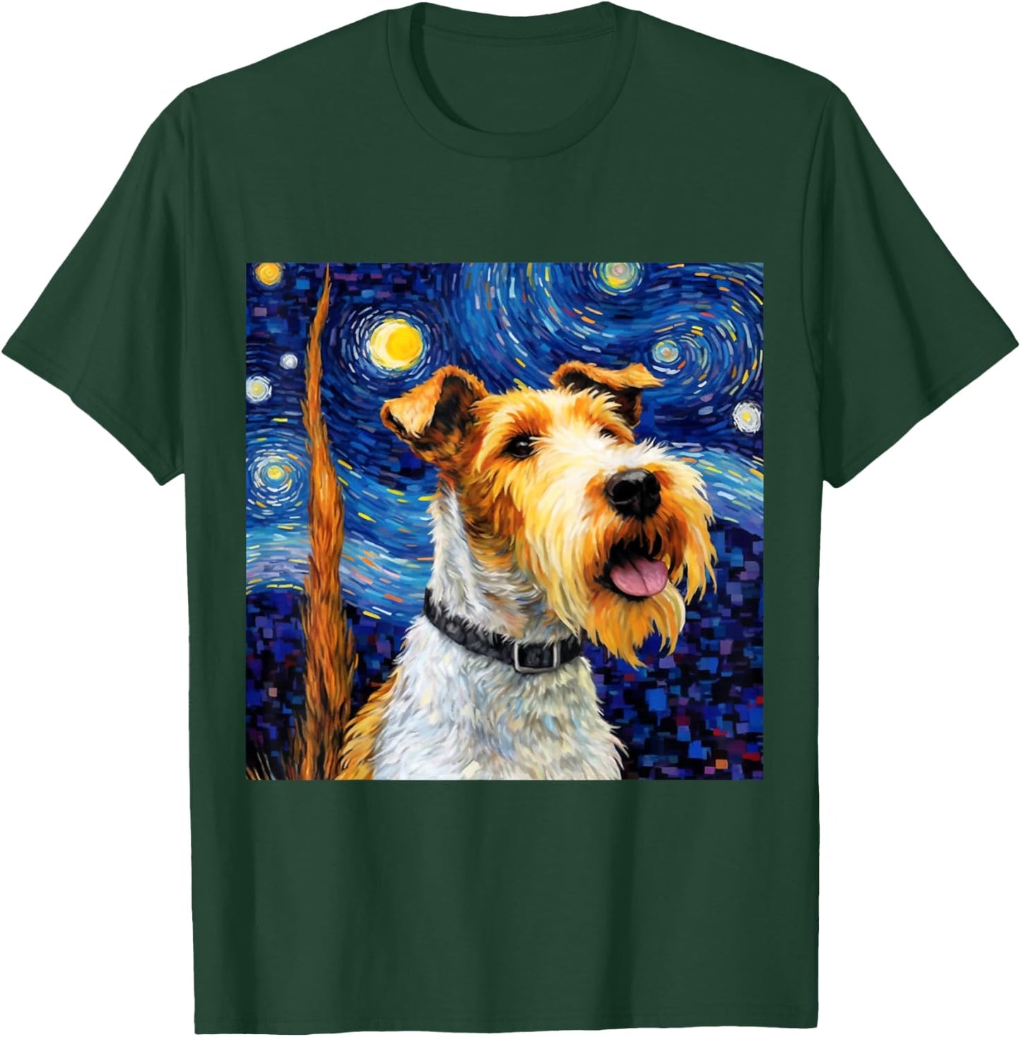 Wire Fox Terrier Starry Night - Wire Fox Terrier T-Shirt - T-Shirt | Forest