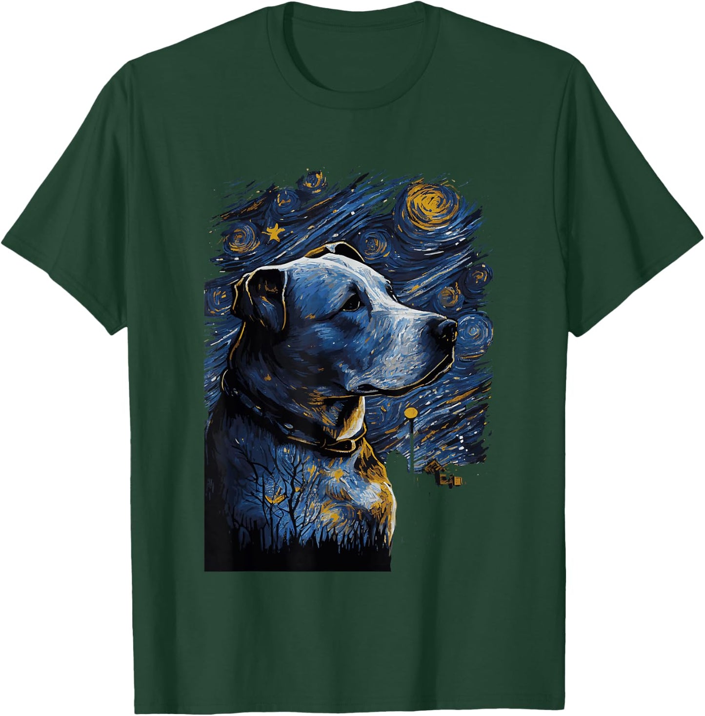 Pitbull Starry Night Dog T-Shirt - T-Shirt | Forest