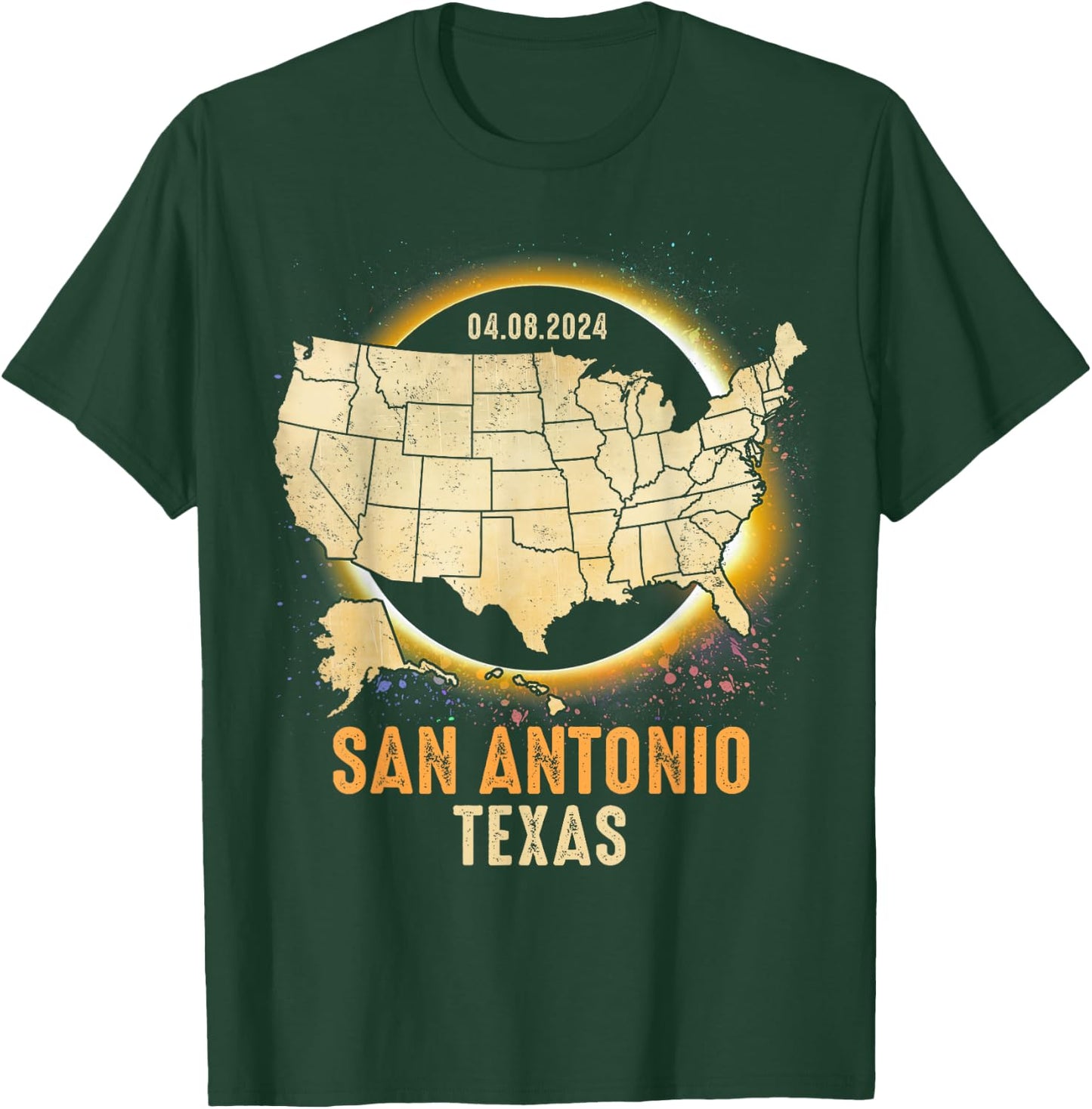 Total Solar Eclipse 2024 San Antonio Texas USA Map Colorful T-Shirt - T-Shirt | Forest