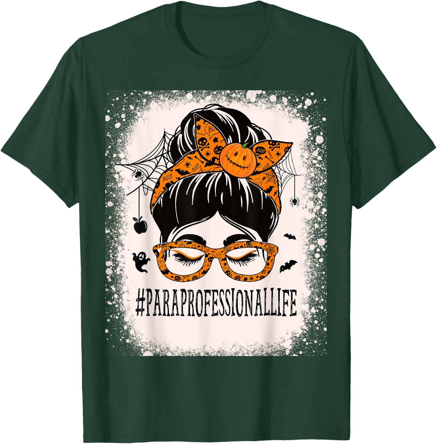 Paraprofessional Halloween Messy Bun Paraeducator T-Shirt - T-Shirt | Forest