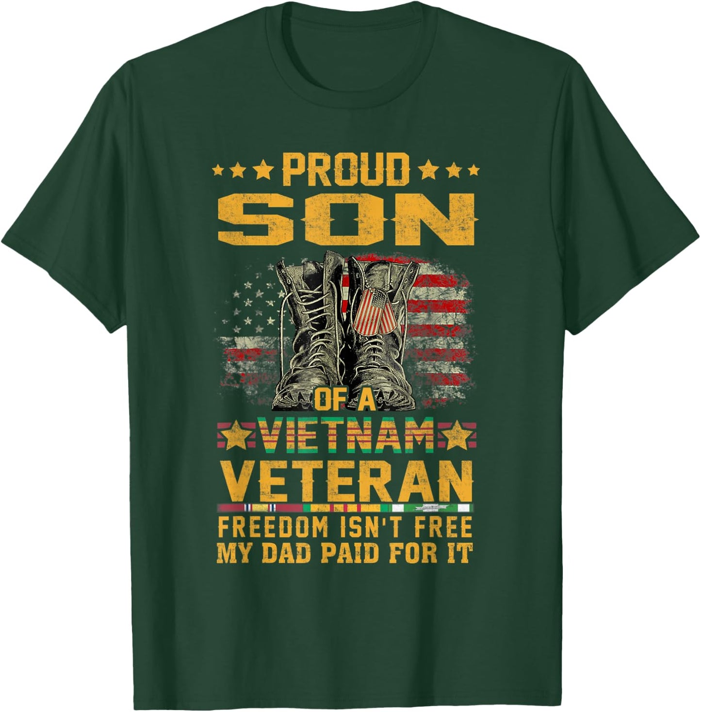 Proud Son Of Vietnam Veteran Patriotic Vet Flag USA for Kids Men T-Shirt - T-Shirt | Forest