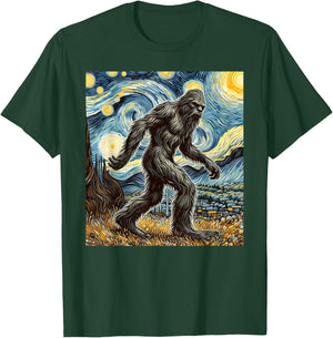 Funny Bigfoot Starry Night Sasquatch Van Gogh Sky Painting T-Shirt - T-Shirt | Forest