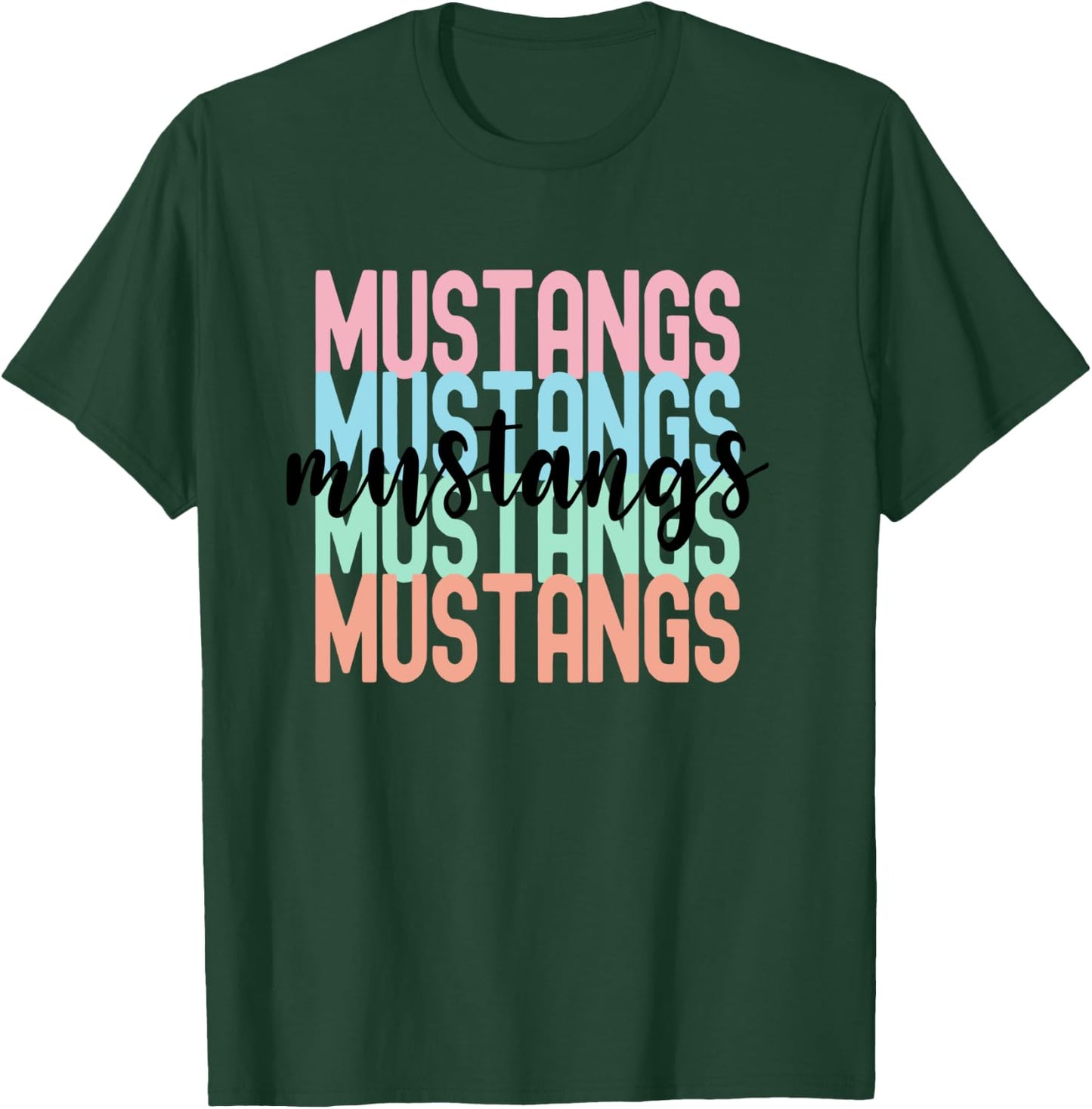 Mustangs Team Mascot School Spirit Game Night T-Shirt - T-Shirt | Forest