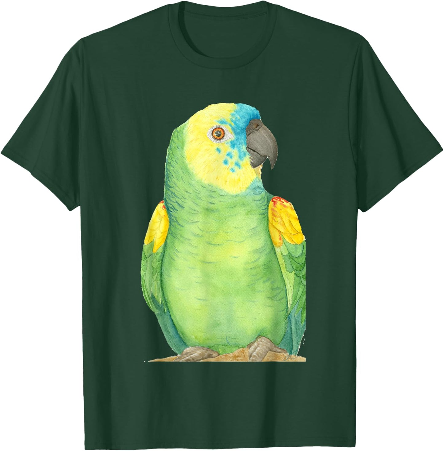 Blue-fronted Amazon Watercolor Parrot Portrait T-Shirt - T-Shirt | Forest