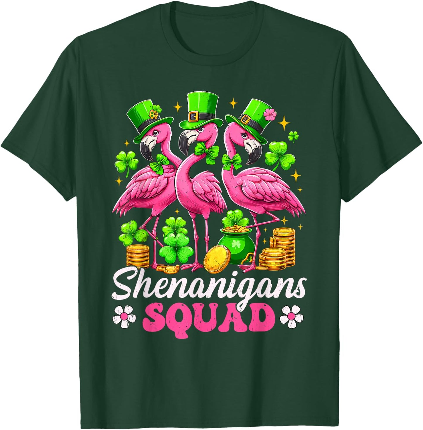 Groovy Shenanigan Squad Irish Flamingo St Patrick's Day T-Shirt - T-Shirt | Forest