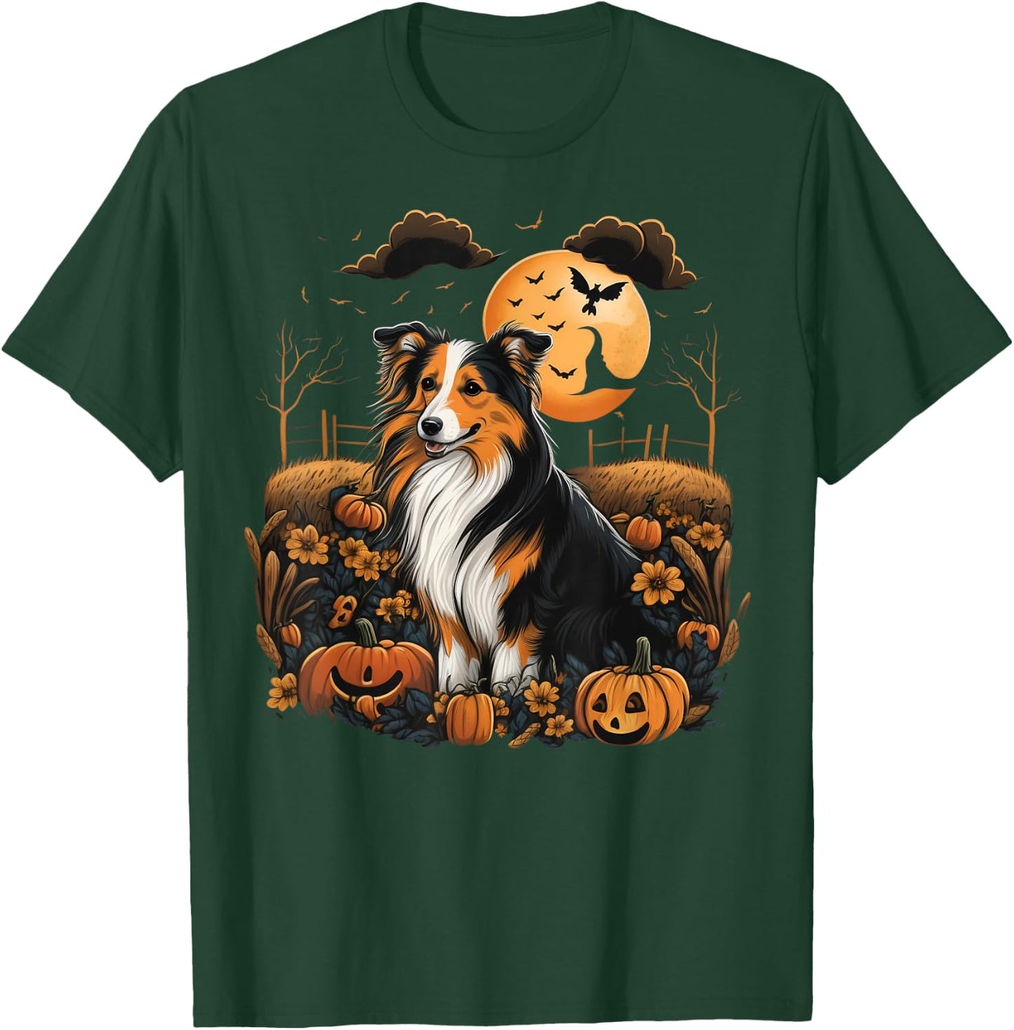 Pumpkin Shetland Sheepdog costume on Sheltie Halloween Women Kids T-Shirt - T-Shirt | Forest