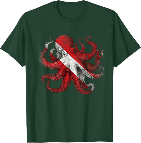 Octopus Scuba Kraken Dive Diving Flag T-Shirt - T-Shirt | Forest