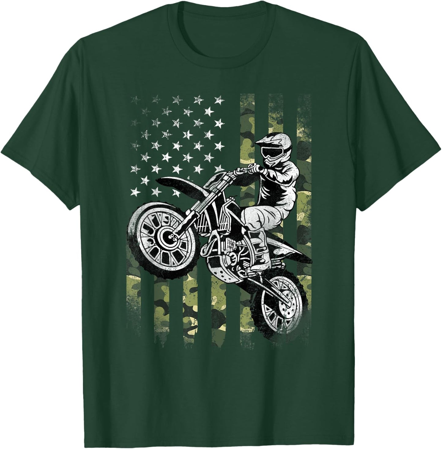 Dirt Bike American Camo Flag Motocross Dirtbike Biker T-Shirt - T-Shirt | Forest