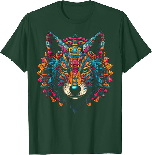 Wolf Mandala Artwork | Animal Motif Wolf T-Shirt - T-Shirt | Forest