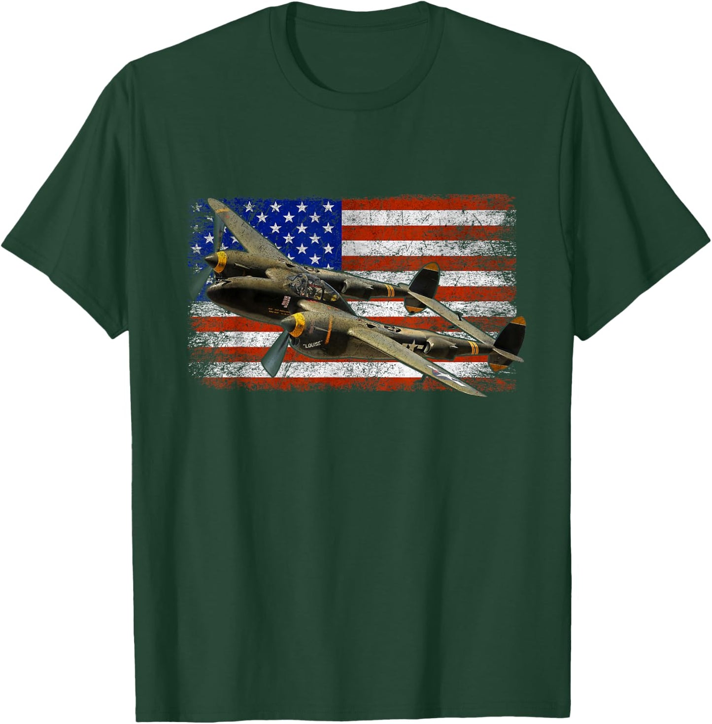 P-38 Lightning WWII Airplane Vintage Flag T-Shirt - T-Shirt | Forest