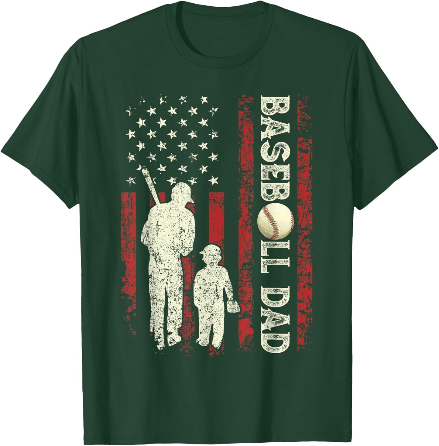 Fathers Day Baseball Dad USA Flag Gifts For Dad Men Baseball T-Shirt - T-Shirt | Forest