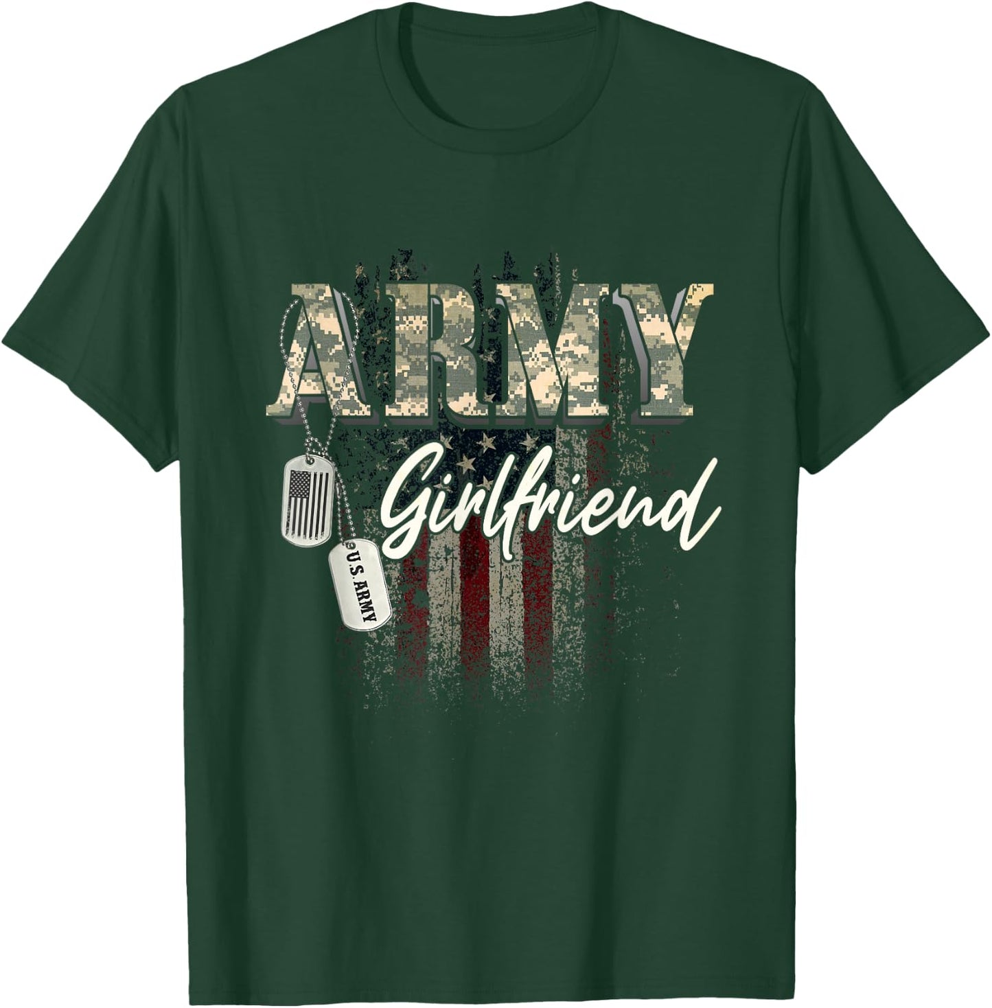 Proud Army Girlfriend American Veteran Military Gift T-Shirt - T-Shirt | Forest