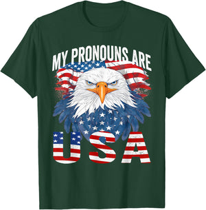 My Pronouns Are USA Patriotic Eagle Funny 4th of July T-Shirt - T-Shirt | Forest