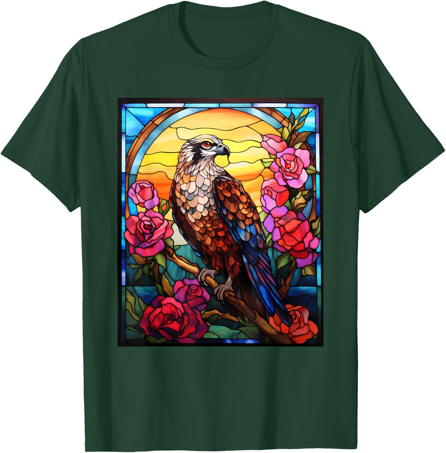Stained Glass Style Osprey T-Shirt - T-Shirt | Forest