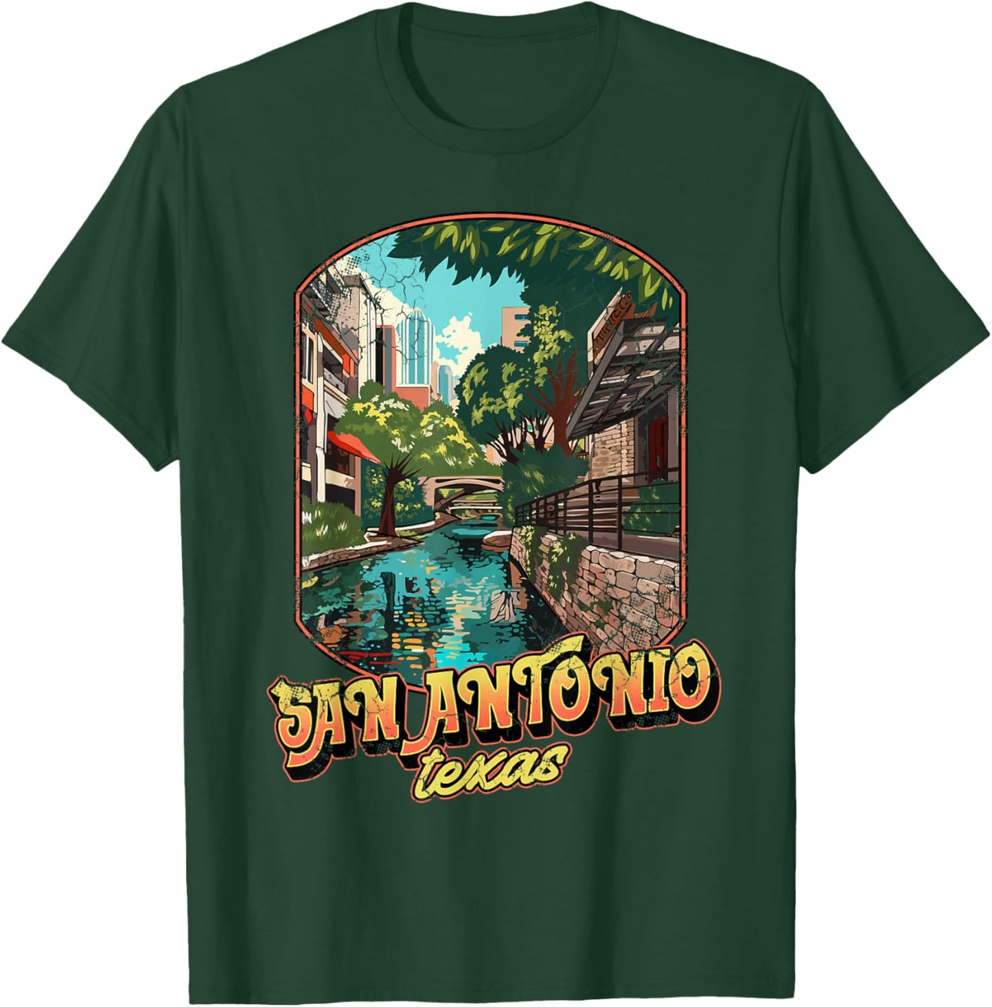 San Antonio Texas City Design Distressed T-Shirt - T-Shirt | Forest