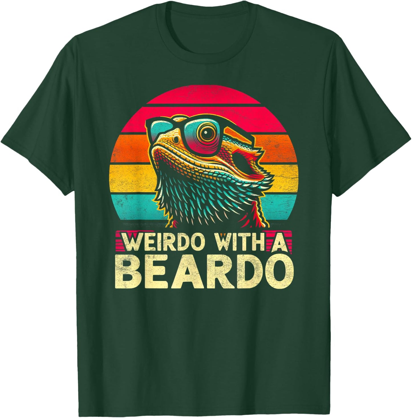 Bearded Dragon Funny Weirdo With The Beardo Retro Sunset T-Shirt - T-Shirt | Forest